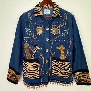 Vintage Earth Sea & Sky African Tapestry Embroidered Jacket Size Medium